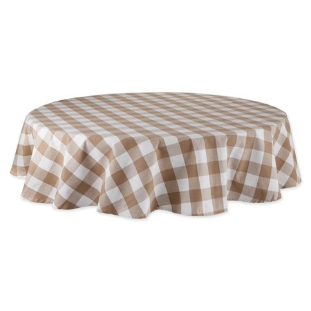 FASTFOOD 70 in. Stone Buffalo Check Round Tablecloth FA2568265